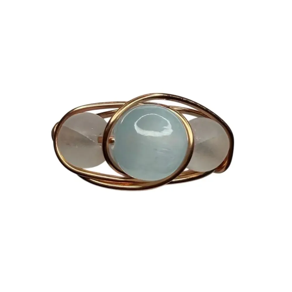 Blue Selenite ring copper handmade colored gemstone size 10